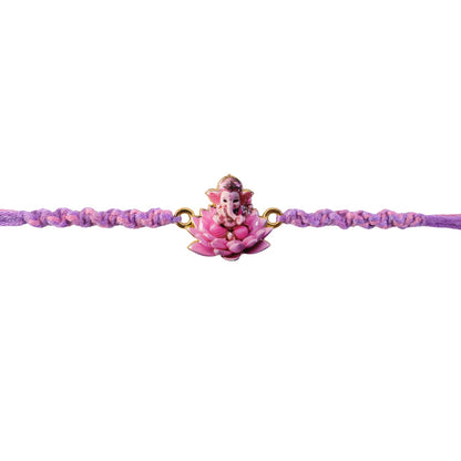 Pink Lotus Ganesh Fancy Dori Rakhi - with festive wrapping