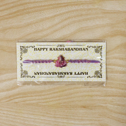 Pink Lotus Ganesh Fancy Dori Rakhi - decorative motifs close-up