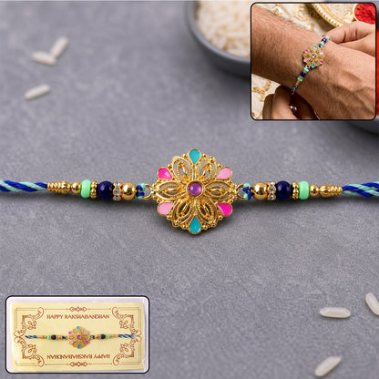 Bright floral charm beaded rakhi for Raksha Bandhan