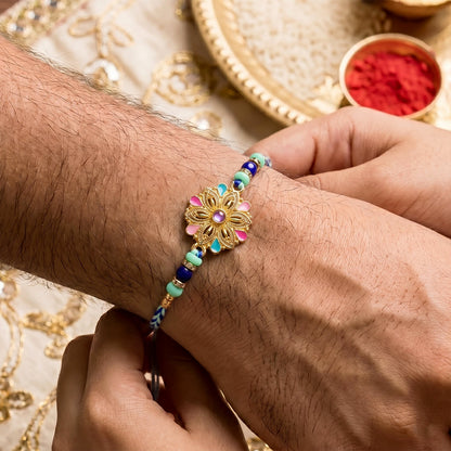 Colorful floral beaded rakhi for brother with multicolored beads