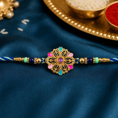 Traditional style colorful rakhi for brother with beads