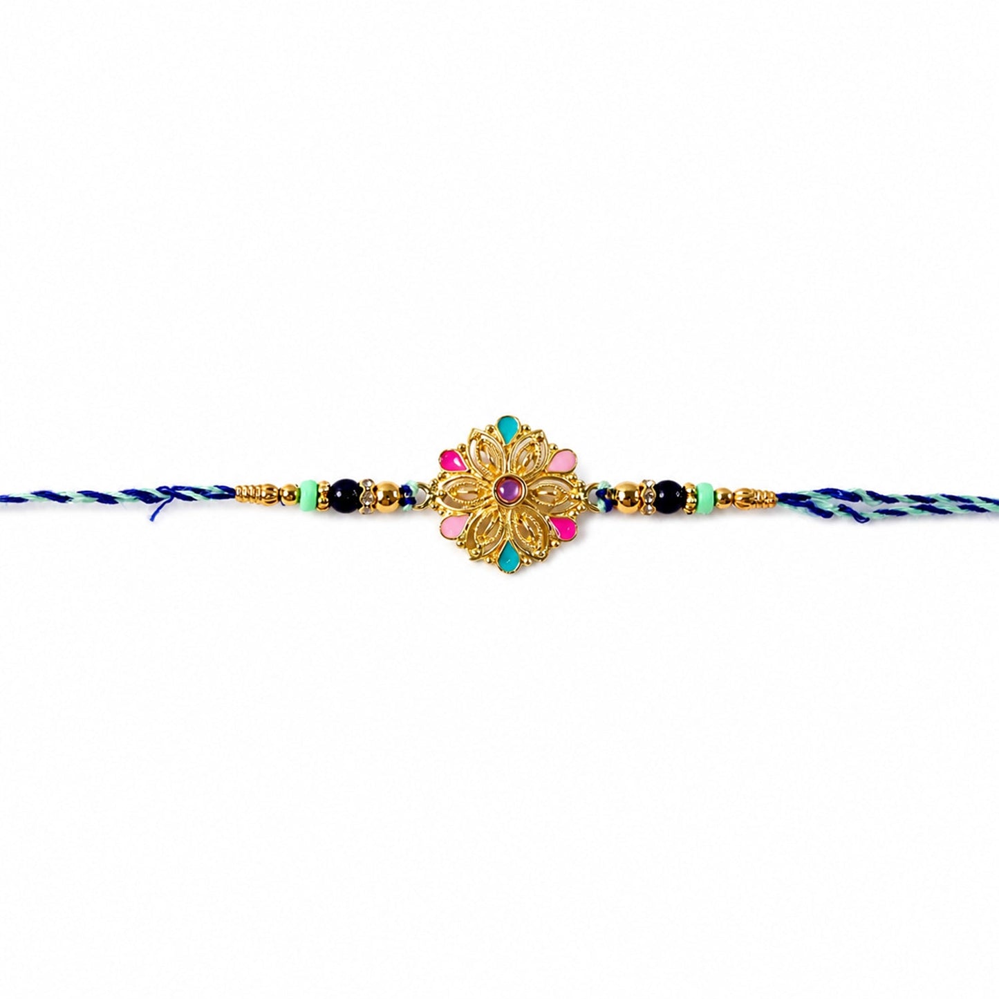 Festive floral rakhi with multicolor beads for brother