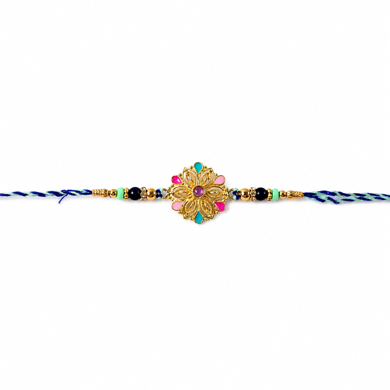 Festive floral rakhi with multicolor beads for brother