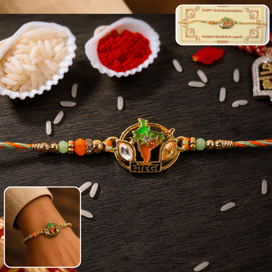 Side angle of Bharat India Map Charm Beaded Rakhi