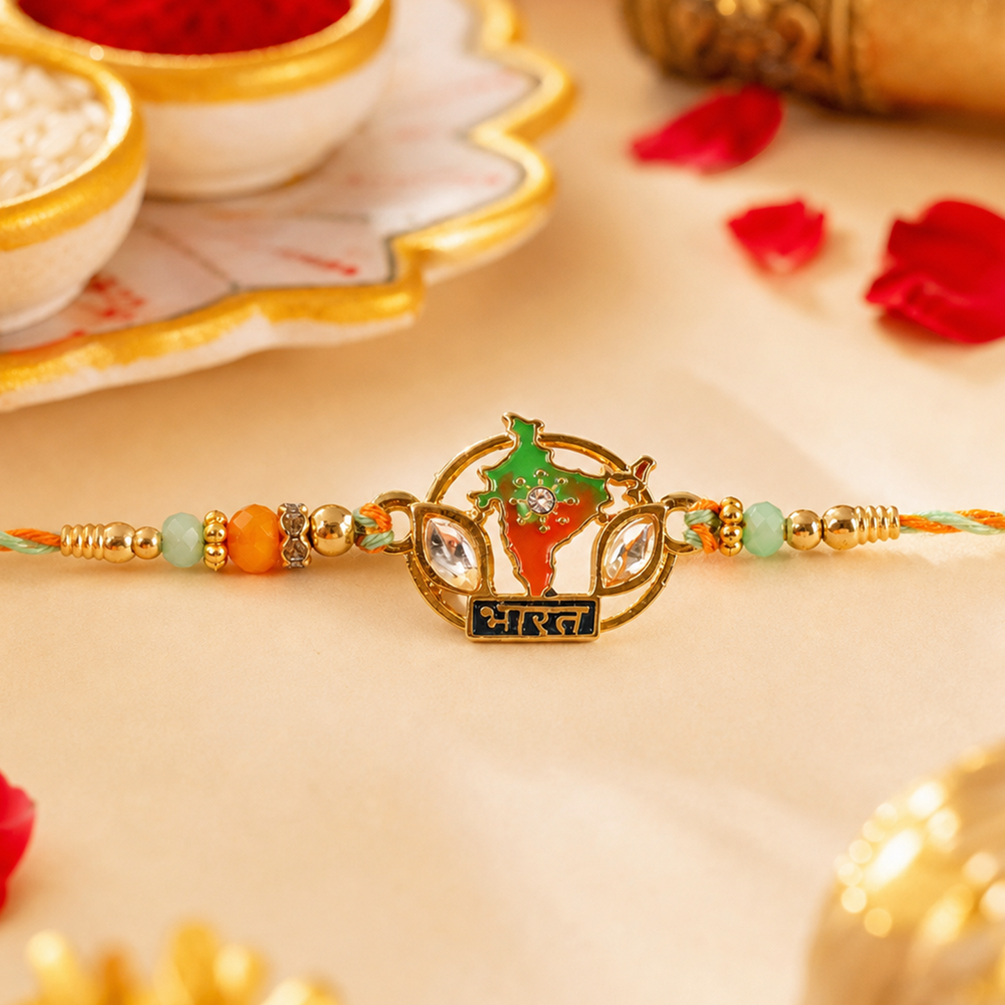 Stylish designer Bharat India Map charm rakhi decorative beads
