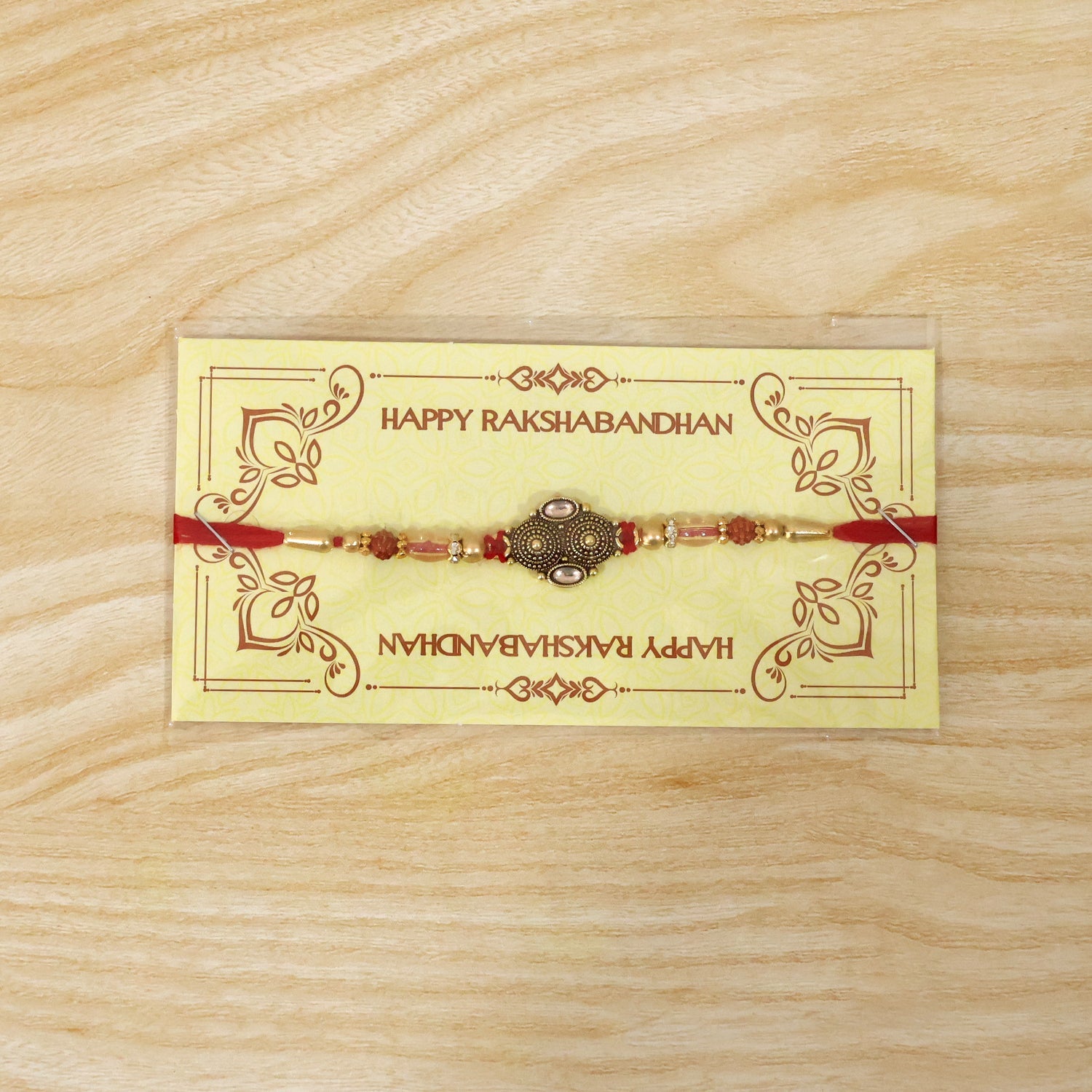 Detailed look at Rudraksha and bead Rakhi design