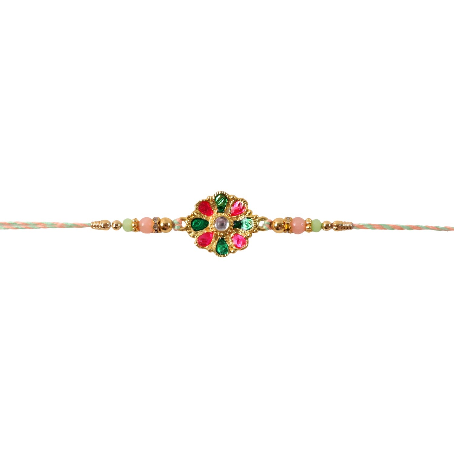 Designer rakhi with flower charm and beads ideal for Raksha Bandhan