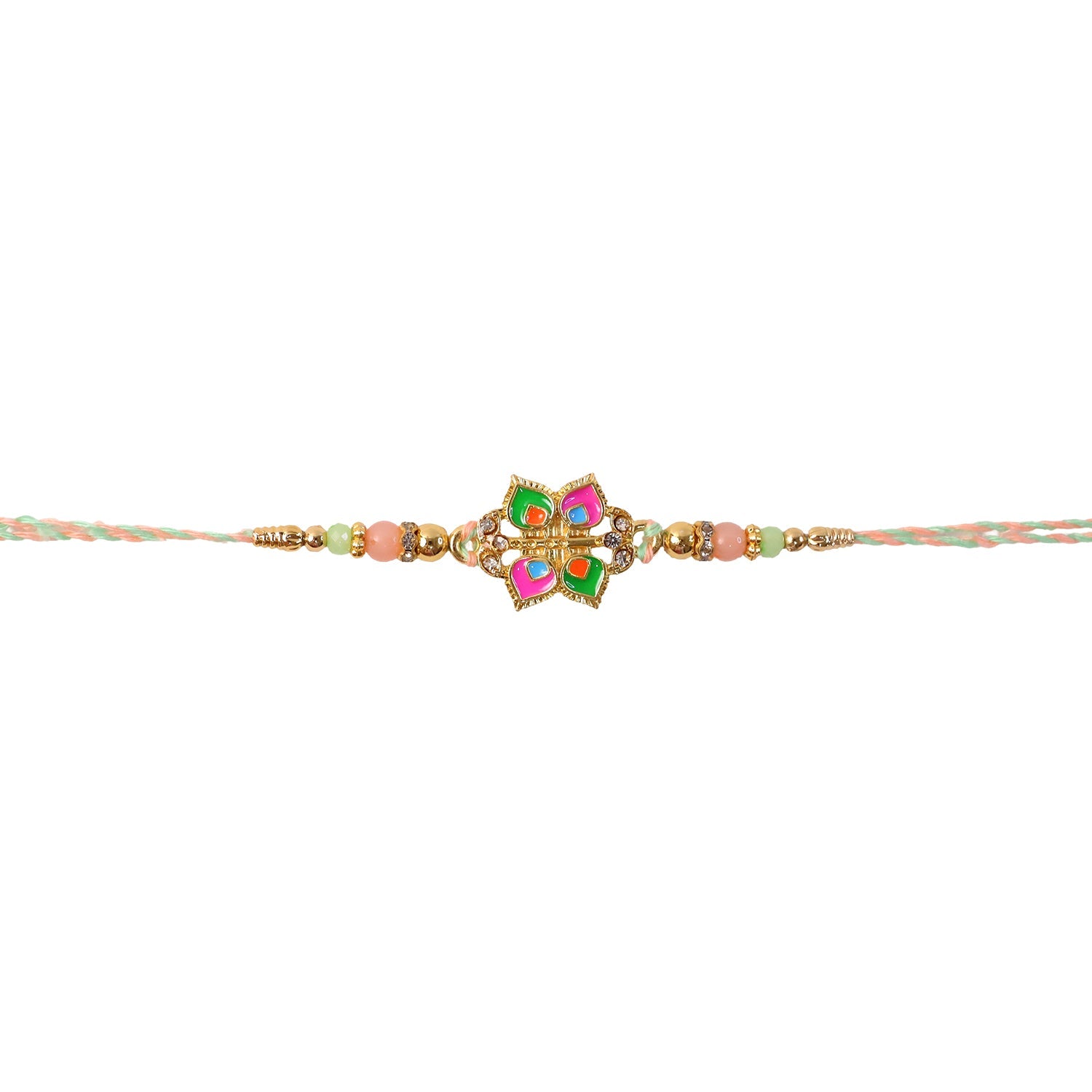 Detailed look at bead design on colorful rakhi