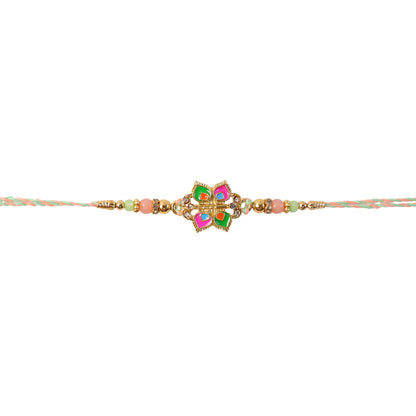 Detailed look at bead design on colorful rakhi