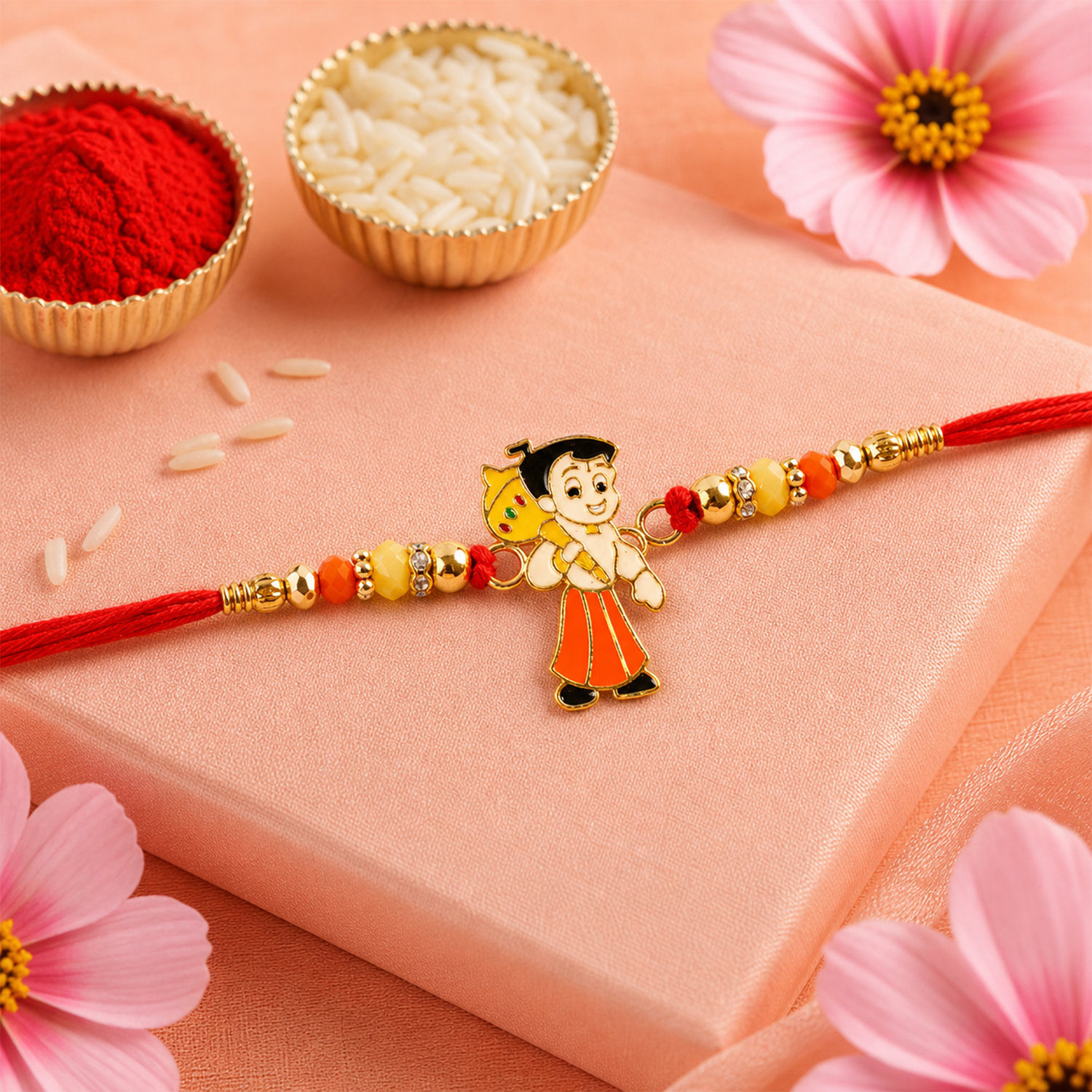 Festive rakhi with Chhota Bheem motif and colorful beads