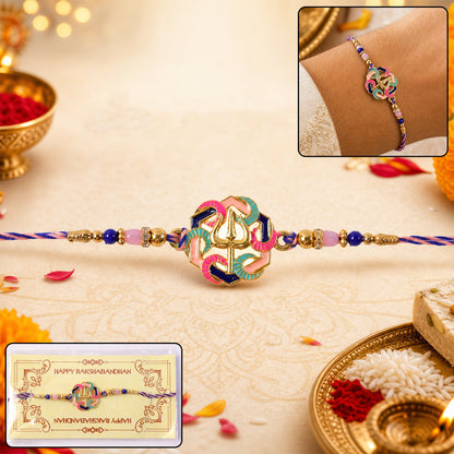 Colorful Trishul charm with beads rakhi for brother