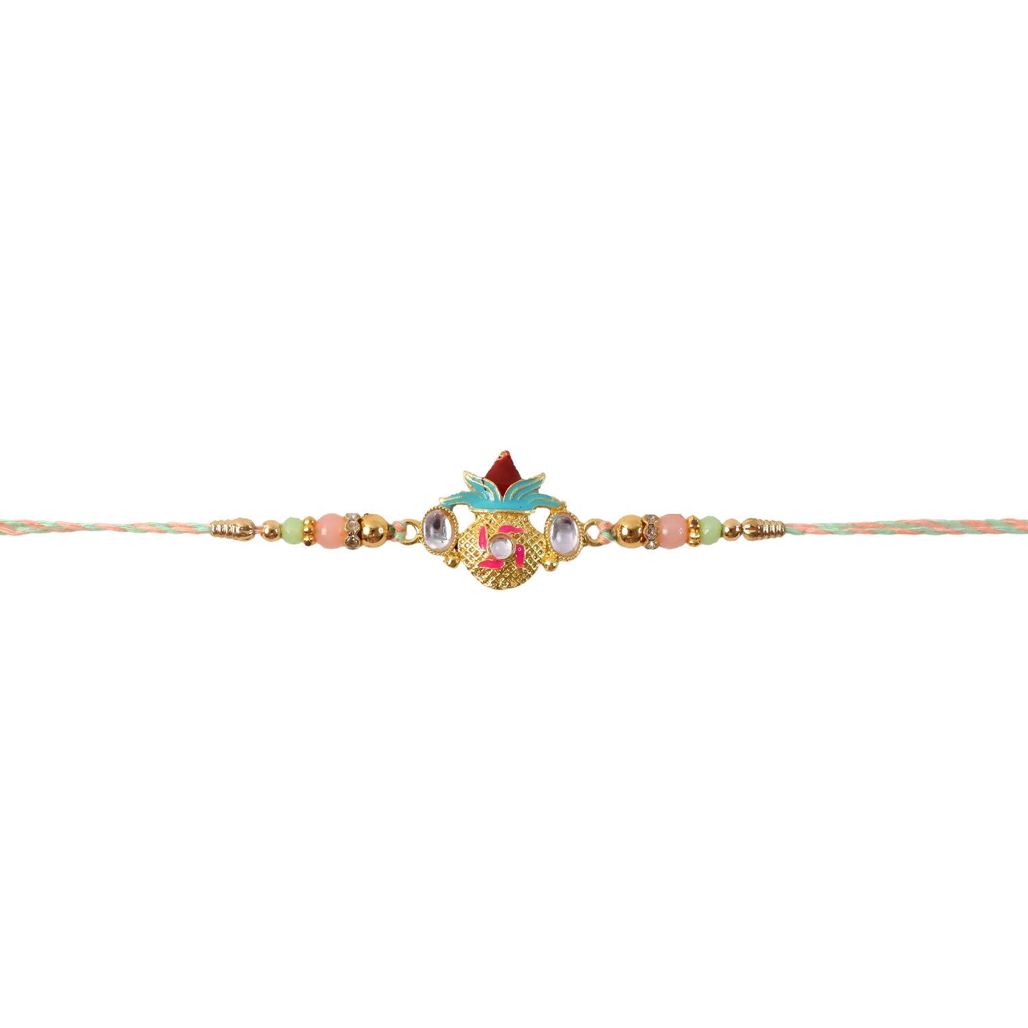 Festive Kalash Kundan Rakhi with colorful beads