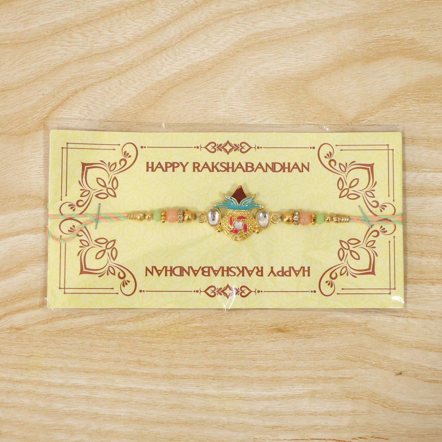 Kalash Kundan Rakhi detailed bead and charm design