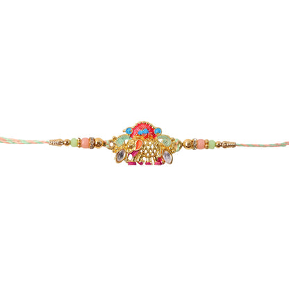 Elephant charm rakhi tied with decorative red thread