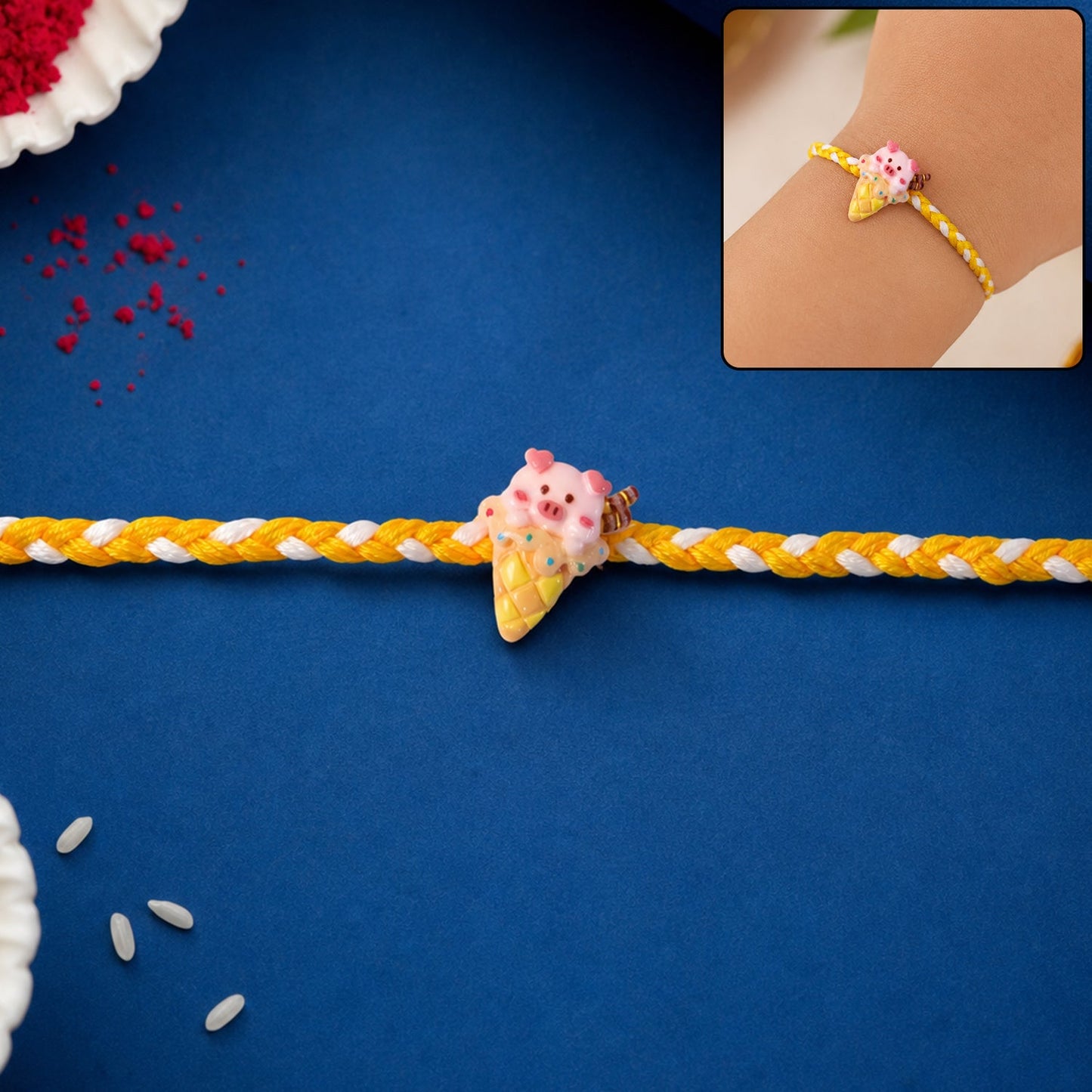Cute Pig Ice Cream Fancy Dori Rakhi front view