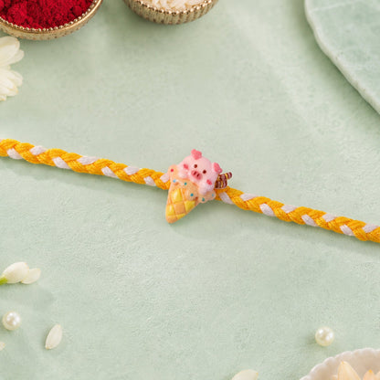 Fancy Dori Rakhi with cute pig and ice cream motif