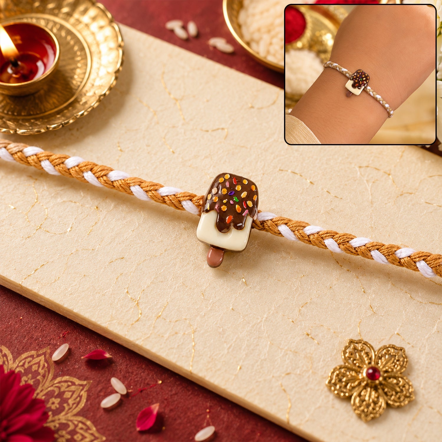 Chocolate Ice Cream Bar Fancy Dori Rakhi with elegant design