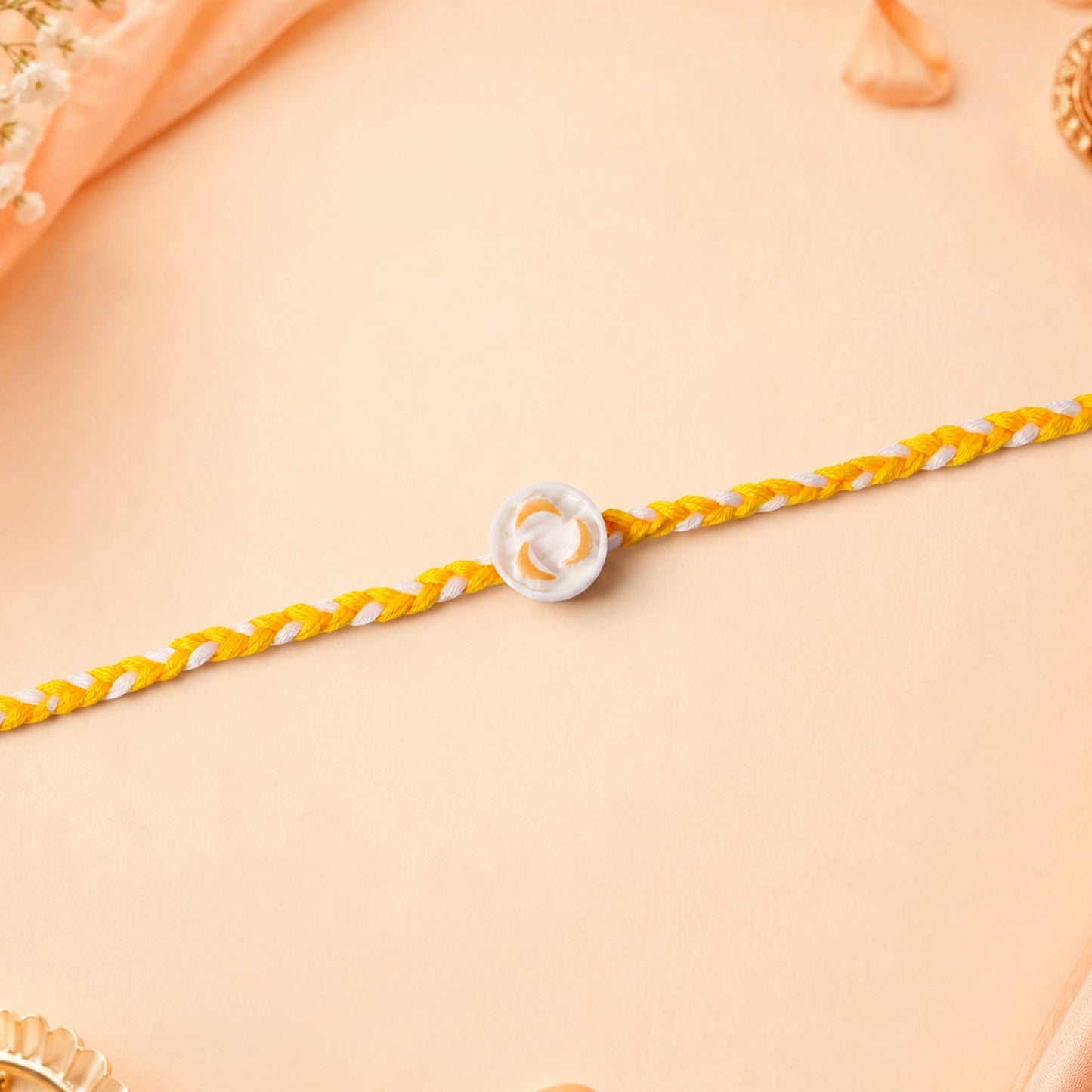 White Round Charm Fancy Dori Rakhi side angle
