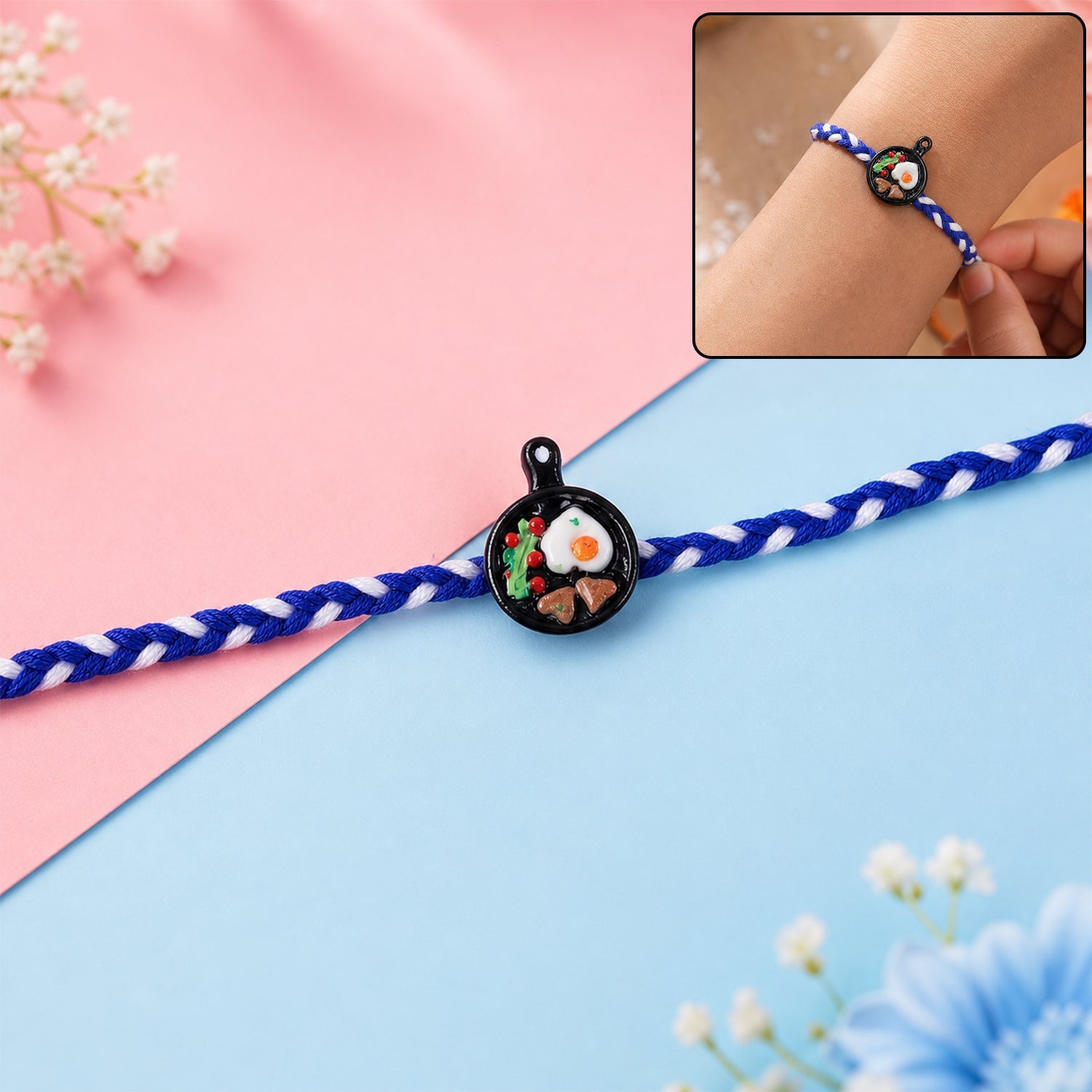 Mini Frying Pan Fancy Dori Rakhi front view