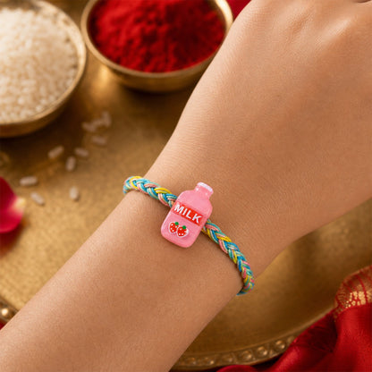 Close-up of Milk Bottle Fancy Dori Rakhi design