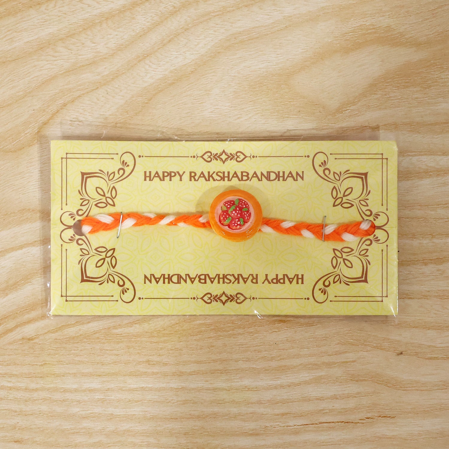Decorative details of rakhi with focus on thread aesthetics