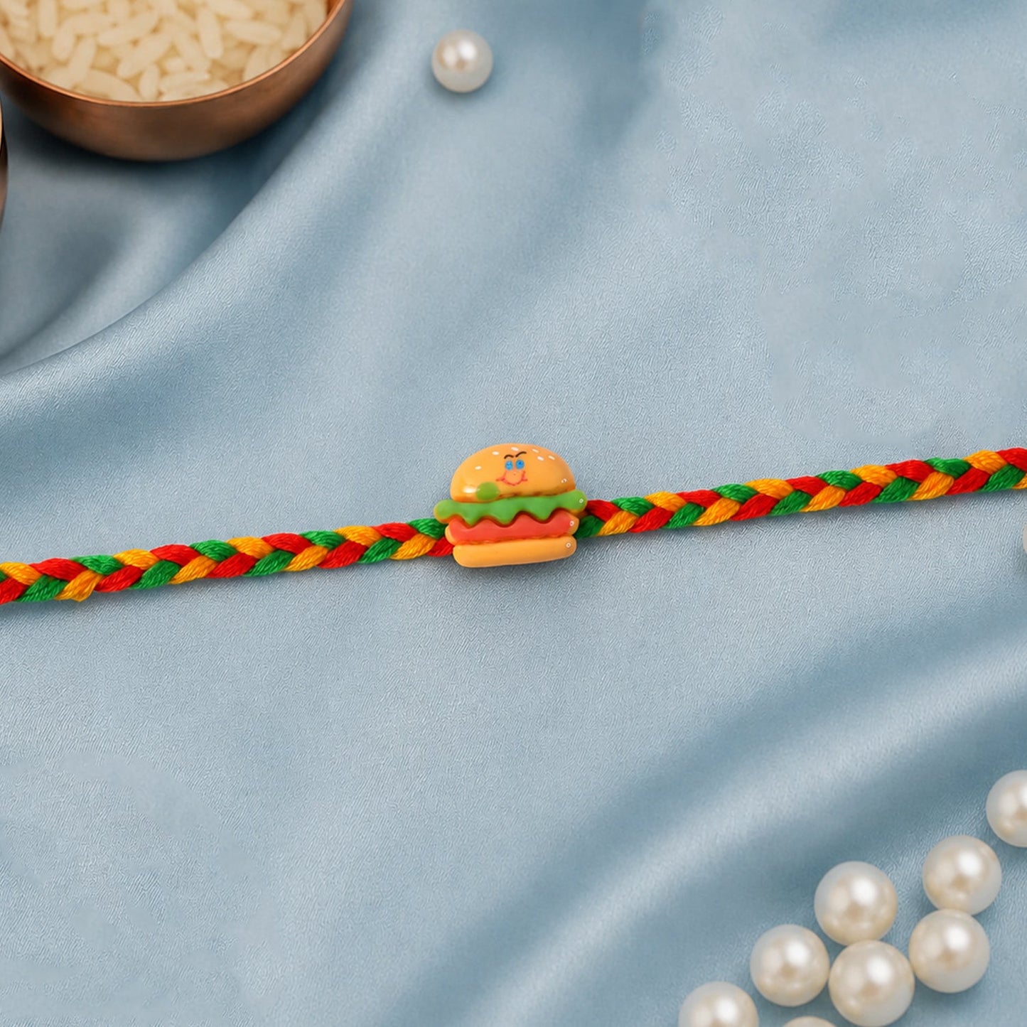 Cute Burger Charm Fancy Dori Rakhi for Brother – 1 Pc