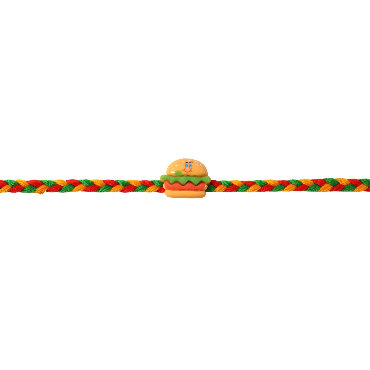 Festive presentation of Cute Burger Charm Fancy Dori Rakhi