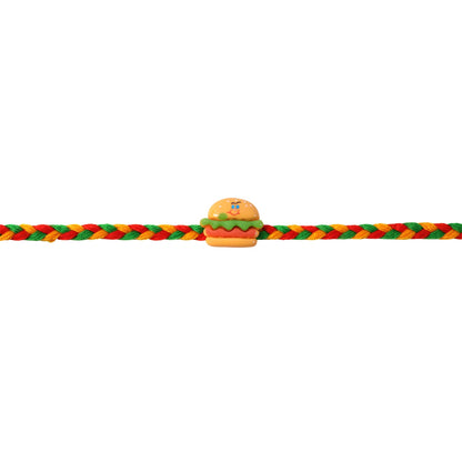 Festive presentation of Cute Burger Charm Fancy Dori Rakhi