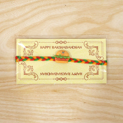 Designer Cute Burger Charm Fancy Dori Rakhi full view