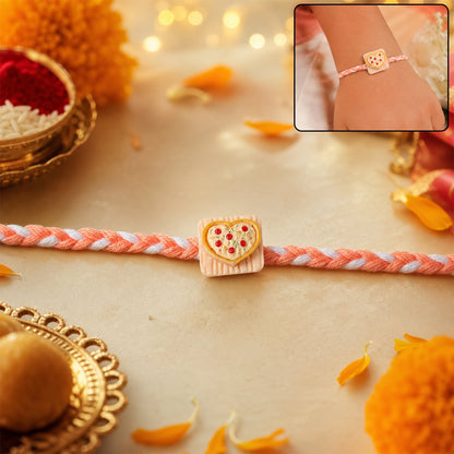 Heart Pizza Charm Fancy Dori Rakhi for Brother - front view