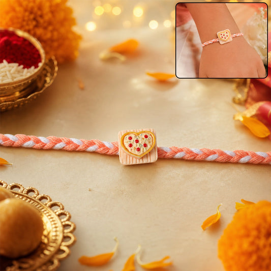 Heart Pizza Charm Fancy Dori Rakhi for Brother (1 Pc)