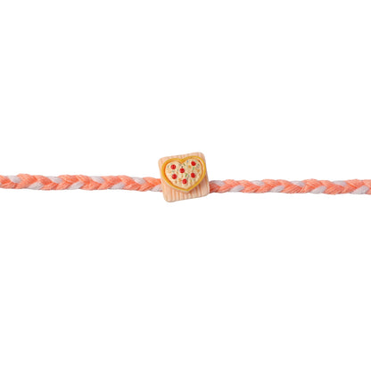 Heart pizza charm rakhi showcasing thread and charm