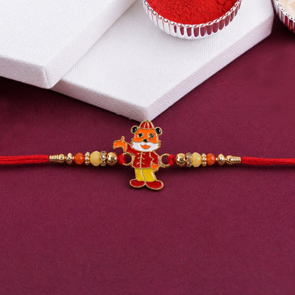 Side view of stylish rakhi showing neat finishing and charm detail
