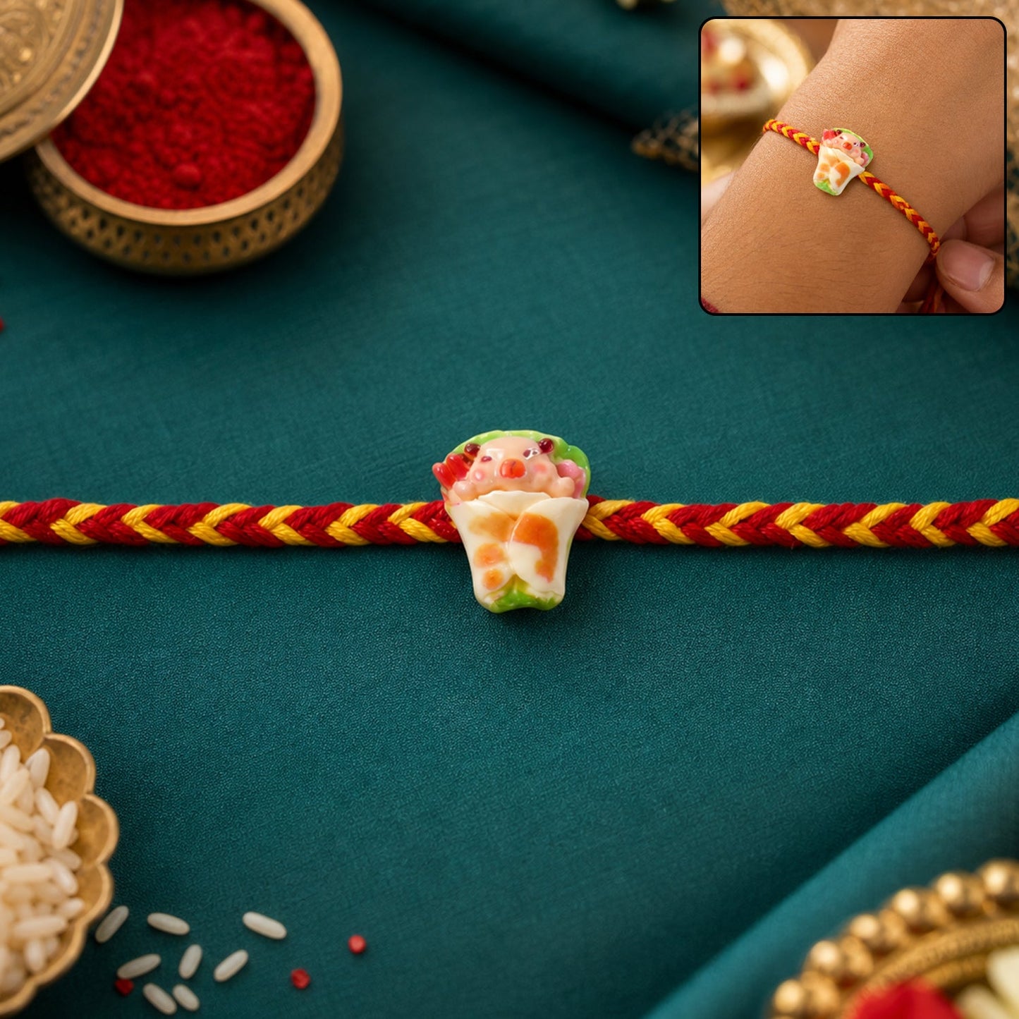 Cute Charm Fancy Dori Rakhi with stylish design