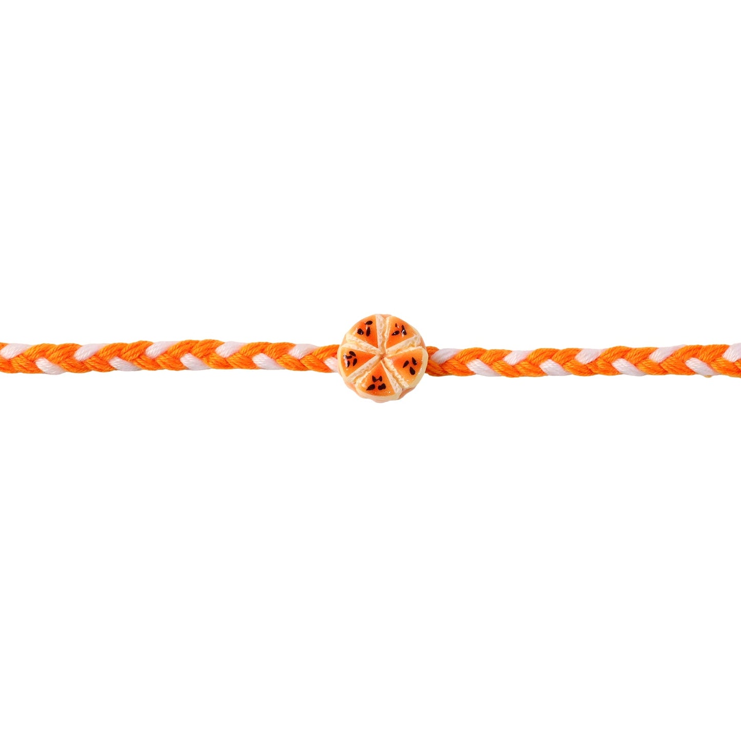 Orange Slice Designer Rakhi tied on wrist