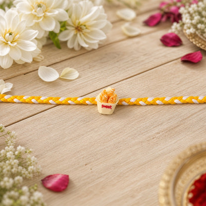Side angle of Sweet Fries Cup Fancy Dori Rakhi