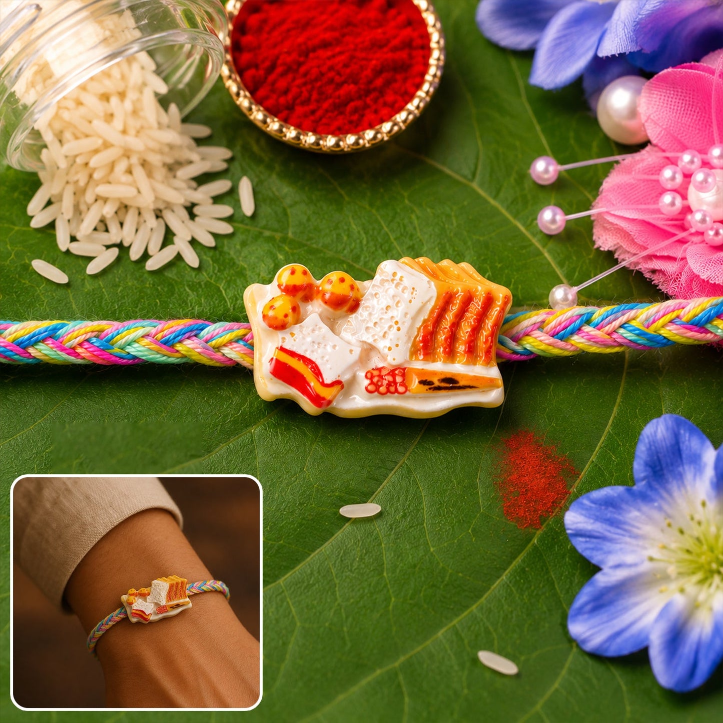 Snack Platter Charm Fancy Dori Rakhi top view