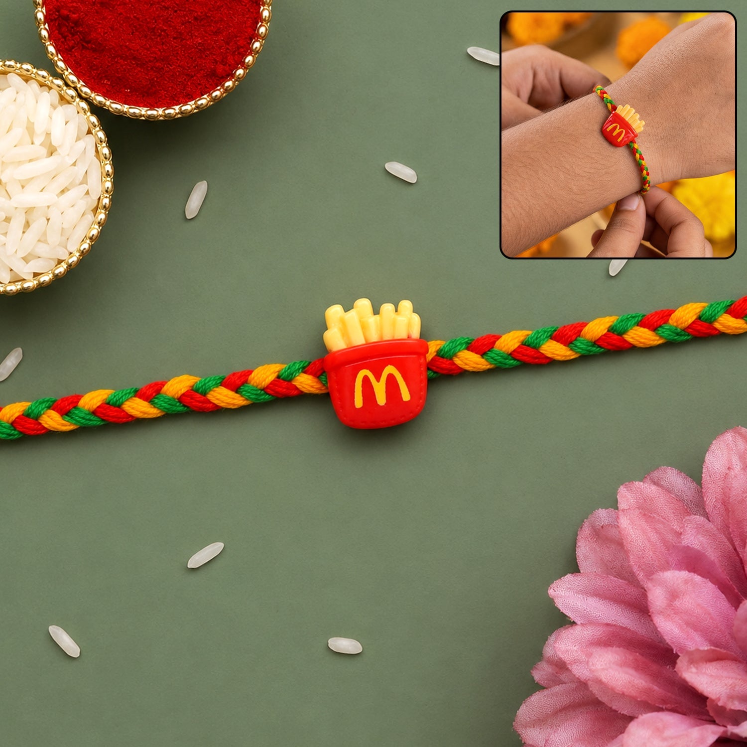 French Fries Charm Designer Rakhi with fancy dori