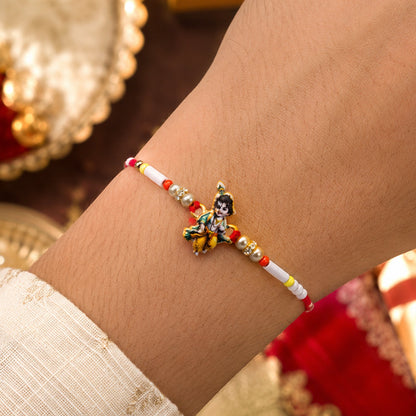 Side view of Krishna Idol Beads Rakhi