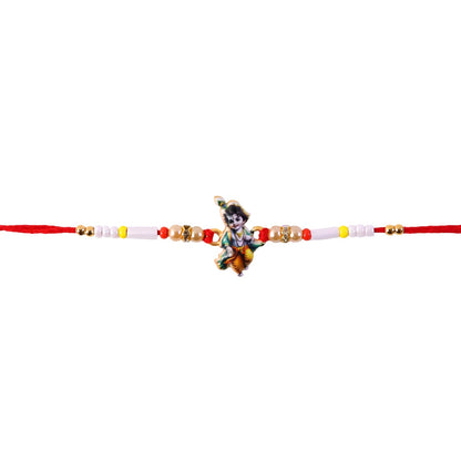 Krishna Idol Rakhi tied with colorful thread