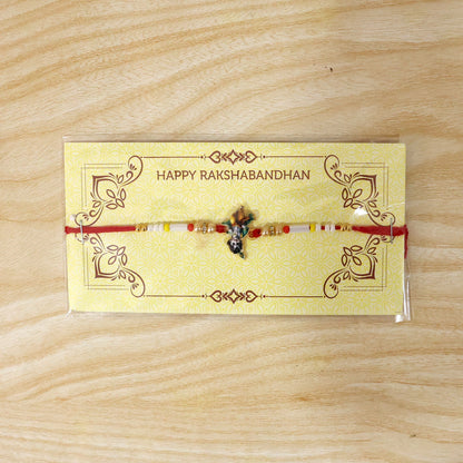 Full display of Krishna Idol Charm Beads Rakhi