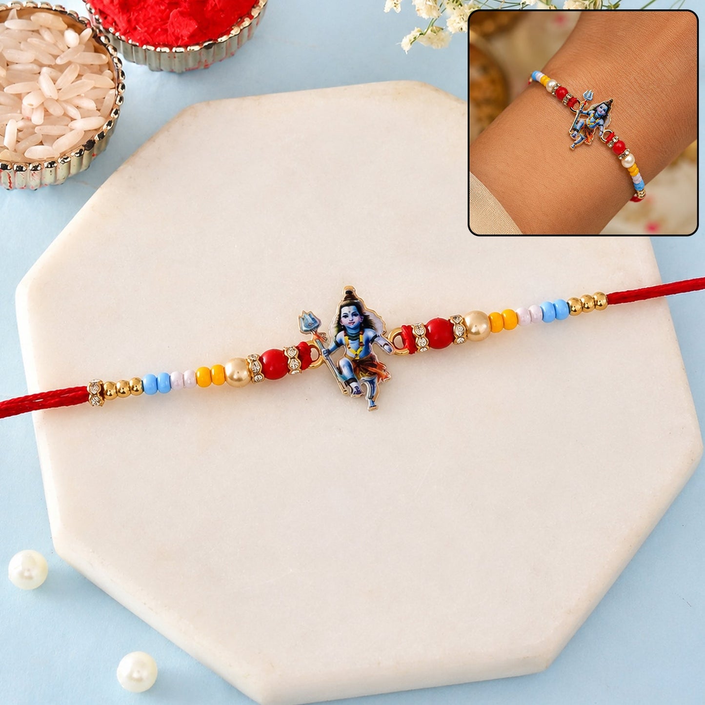 Cute Mahadev idol charm rakhi with beads on thread