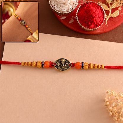 Antique Divine Charm Wooden Beads Rakhi - front view