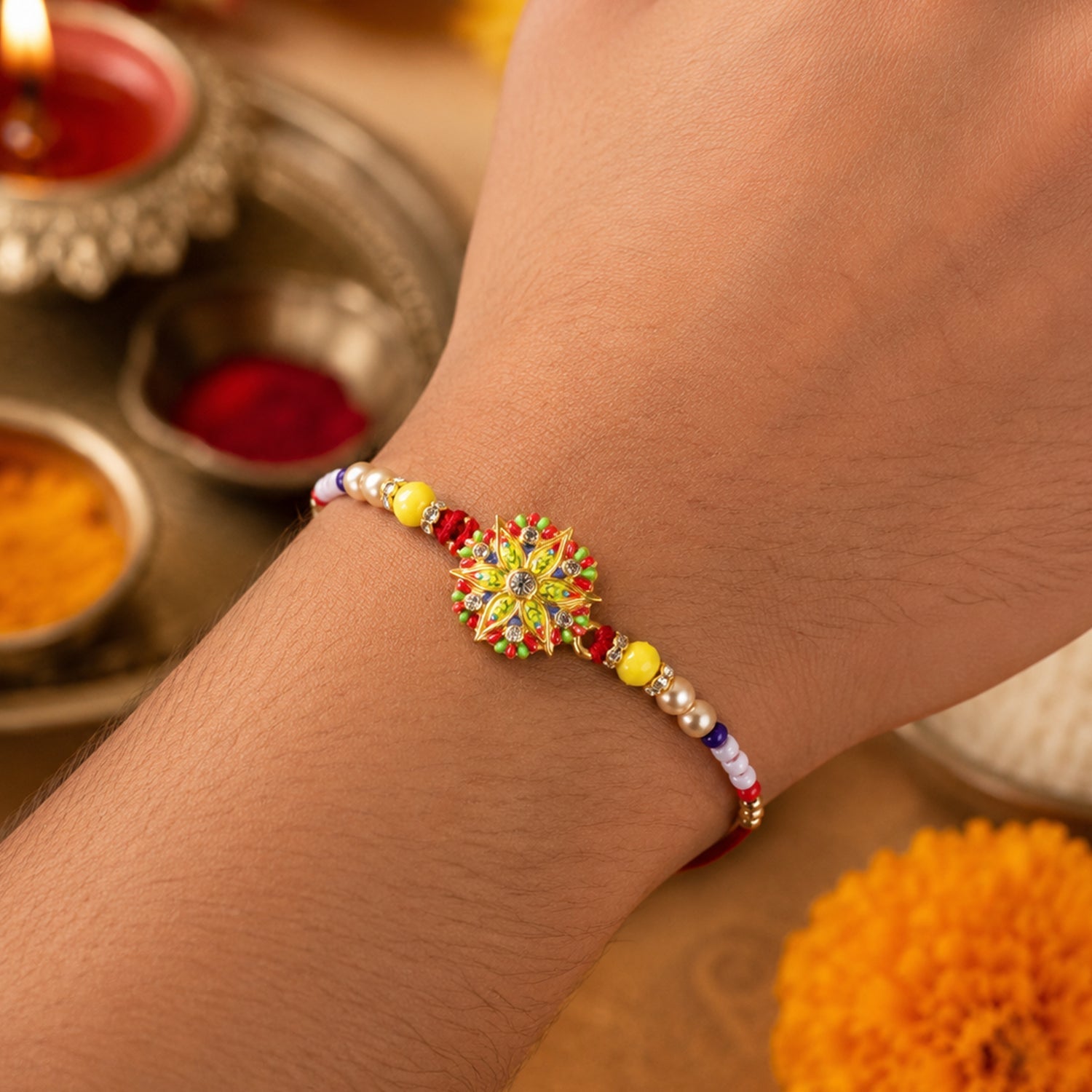 Star Flower Beaded Rakhi side view