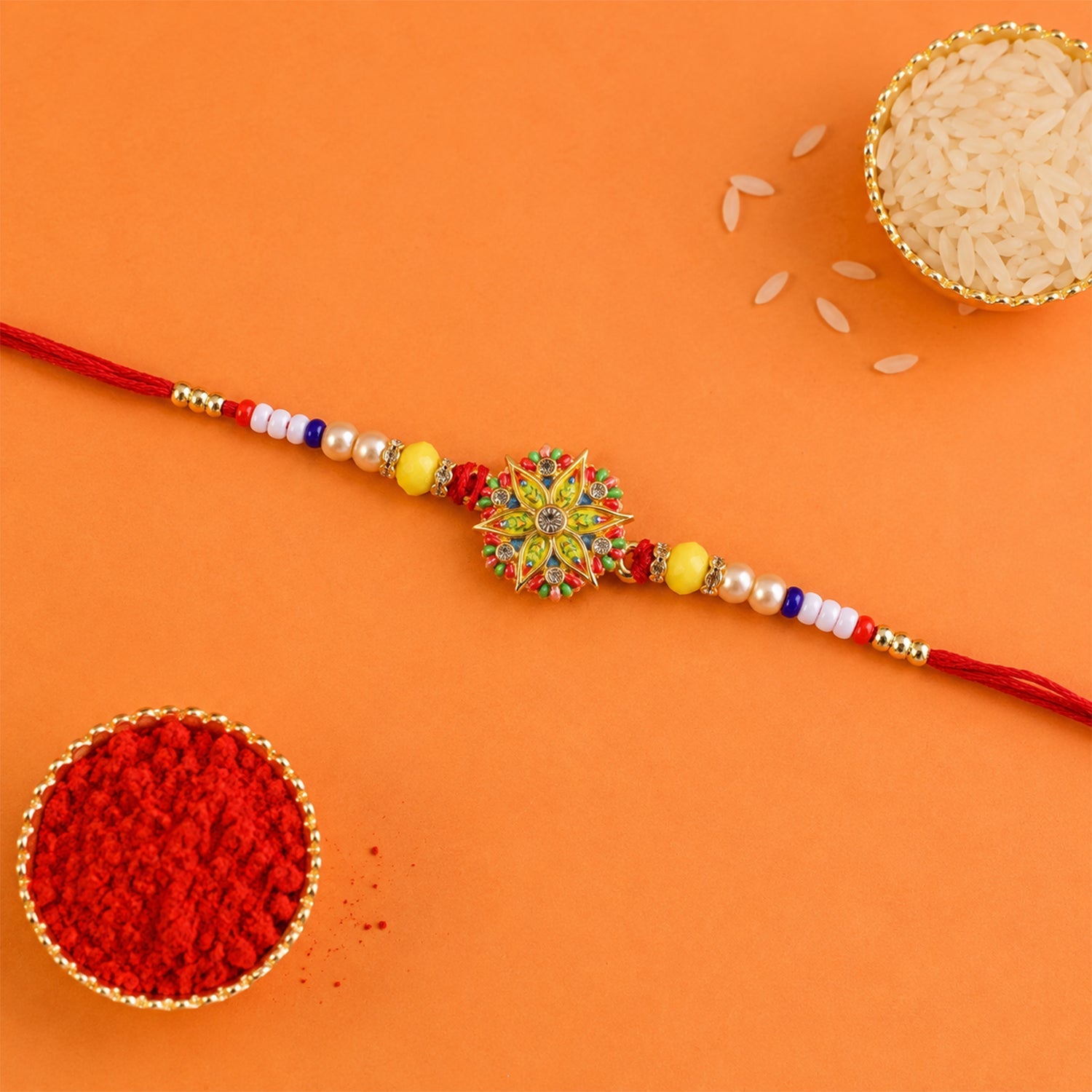 Star Flower Beaded Rakhi tied on wrist