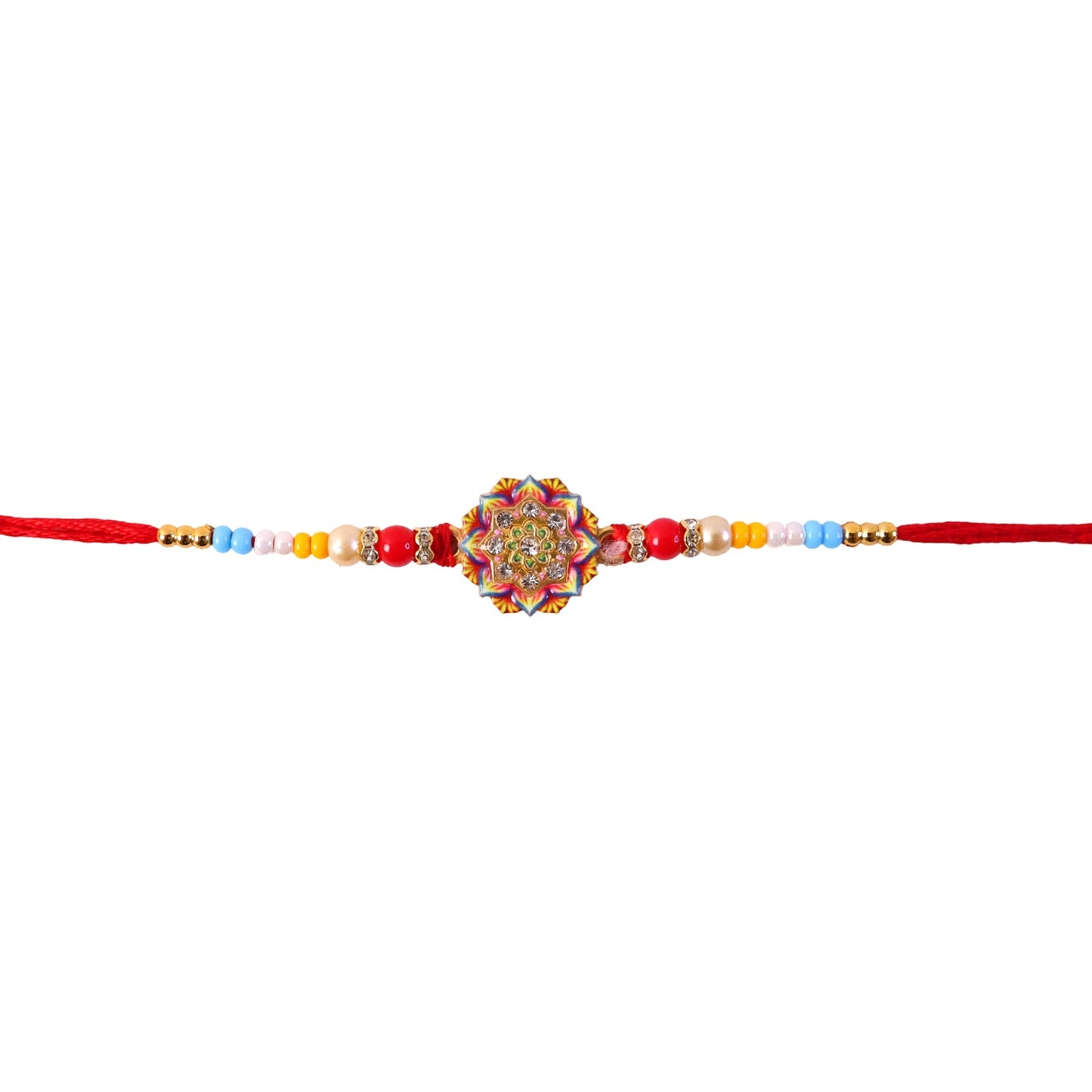 Rakhi with pearl beads and stone charm detail