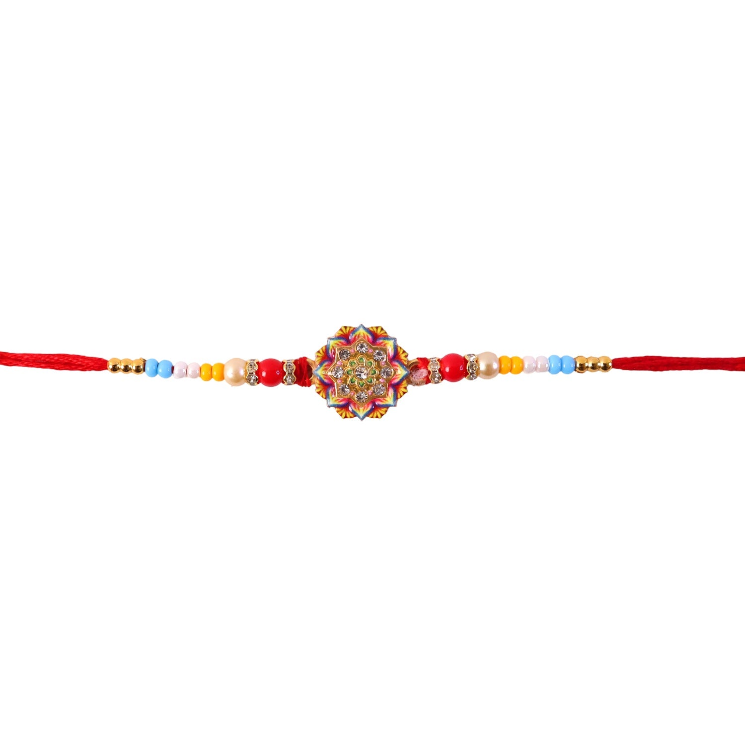 Rakhi with pearl beads and stone charm detail
