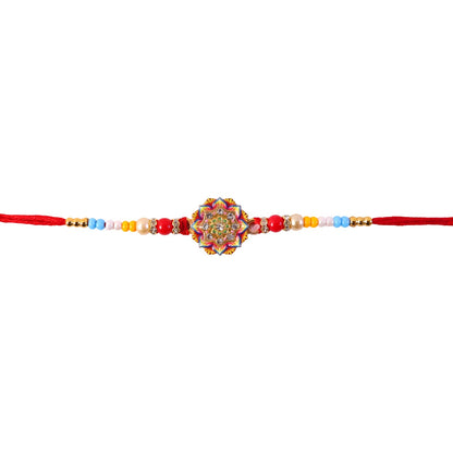 Rakhi with pearl beads and stone charm detail