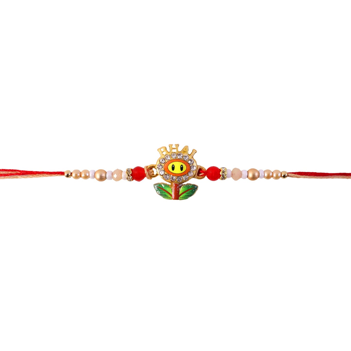 BHAI Smiley Flower Charm Beads Rakhi tied on a wrist