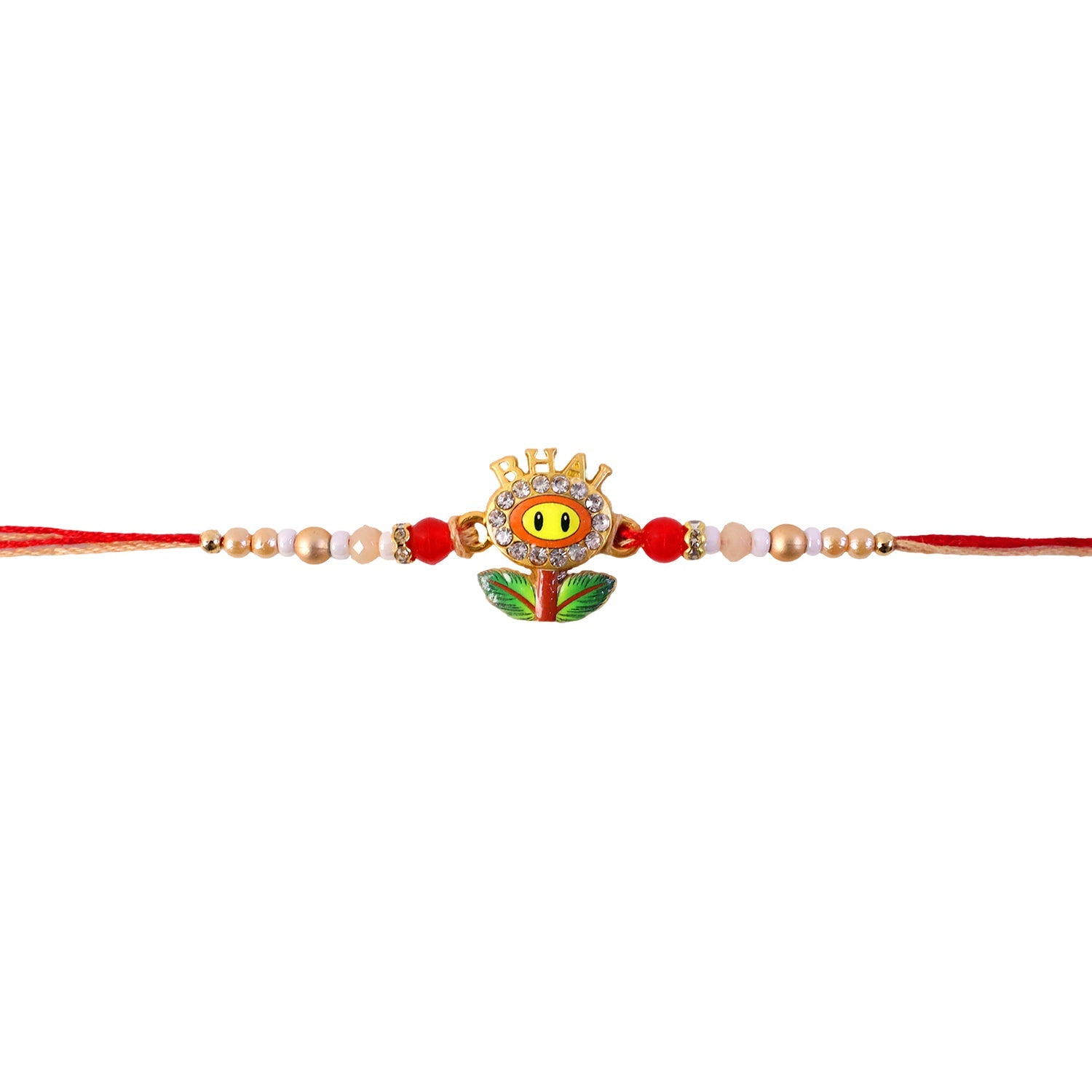 BHAI Smiley Flower Charm Beads Rakhi tied on a wrist